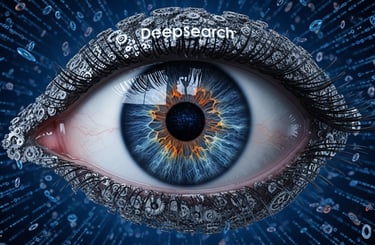 a close up of a human eye looking at a computer screen with a computer keyboard