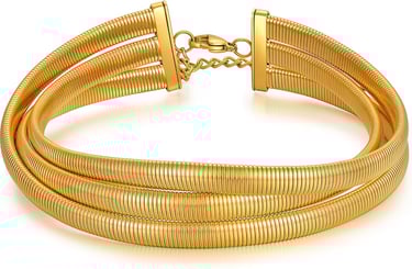 Chunky Gold Stainless Steel Choker Necklace For Women Stretch Snake Shain Non Tarnish Gold Triple Necklace