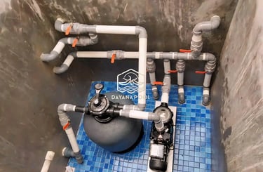 instalasi kolam renang lengkap denagn pompa 1pk dan vilter v500.