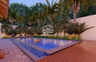 desain 3 d kolam renang ukuran 7x3 meter dan taman nya garapan dayanapool.