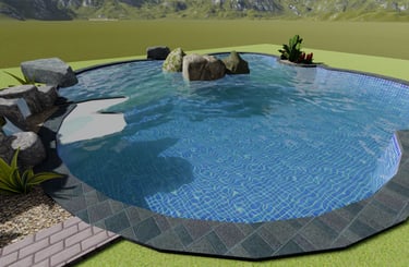 desain 3D kolam renang.