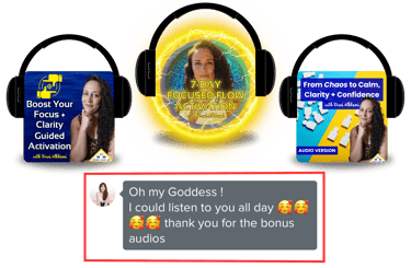 a woman with headphones and headphones on a black background