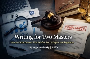 SEO and compliance concept with gavel and analytics charts