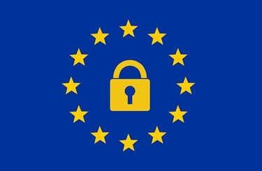 An European flag with a yellow padlock