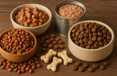 Vergelijkingstabel natvoer vs droogvoer voor honden en katten met voerbakken