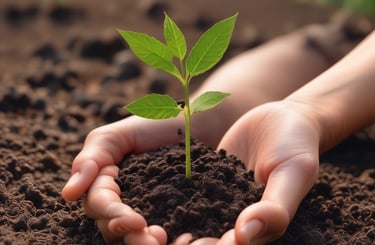 Rows of healthy seedlings sprouting from rich soil under natural sunlight.