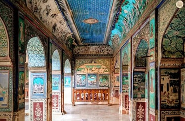 Chitrashala Bundi adorned with vibrant frescoes and miniature paintings depicting royal and mythological scenes.