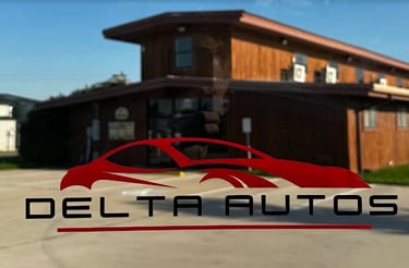 The building and logo of Delta Autos in Fort Worth