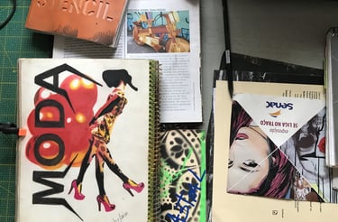 Livro de artista: colagens e desenho.