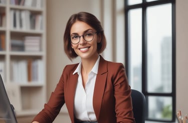 Friendly team member answering business inquiries in a modern office.