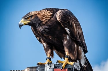 a bird of prey on a camera with a camera attached to it