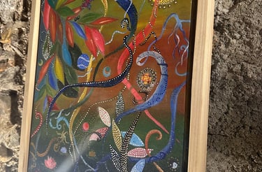 Peinture sur toile et encadrement type boite américaine