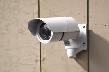 A friendly technician installing a modern security camera on a house exterior.