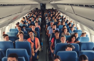 Smiling person holding a phone with a Colombian cityscape in the background