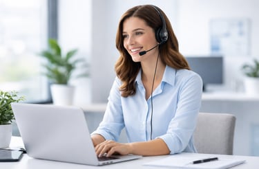 woman in a call center setting with headset