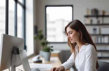 Professional office desk with electrical control equipment and a laptop, symbolizing industrial solutions.