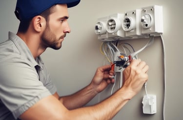 A friendly electrician in Tauranga checking wiring with a warm smile.