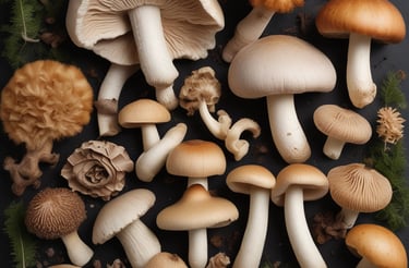 A cozy workshop space with mushroom growing kits and friendly people chatting.