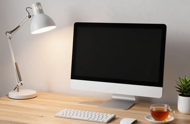 A cozy workspace with a laptop, phone showing WhatsApp, and a cup of coffee.