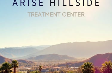 palm trees and mountains in the background with the words arisee hillside treatment center