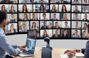 A dimly lit server rack filled with network equipment. Multiple colored cables, predominantly red, blue, and black, are neatly organized and connected to various devices such as switches and routers. Small LED lights on the equipment indicate active connections.