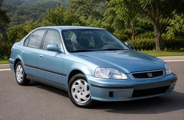 Honda Civic G6 sedã azul de quarta portas em destaque com visual clássico