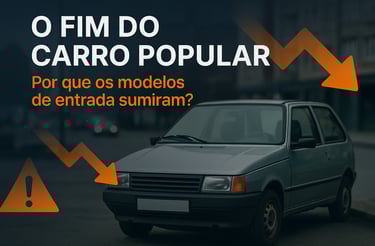 Fiat Uno antigo estacionado em uma rua urbana com céu nublado, sobreposto por setas laranja apontand
