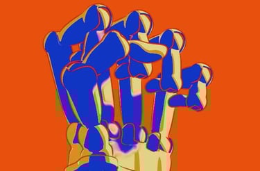 Stylized CG image of robot hand making a fist.