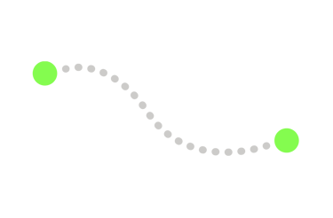 Suite de petits points qui relie deux points vert