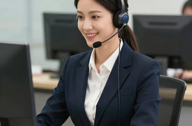 A professional office environment with people discussing documents.