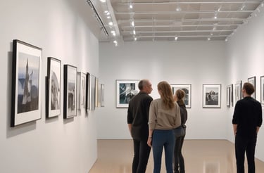 woman standing in front of paintings