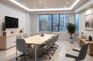 An image depicting a modern office space for biotech research.