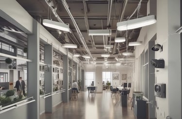 A professional team member assisting a client in a tech environment.