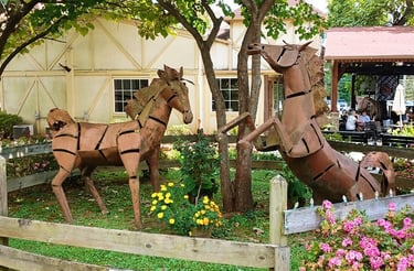 Helen GA - the shops & restaurants have Bavarian details & artsy statues