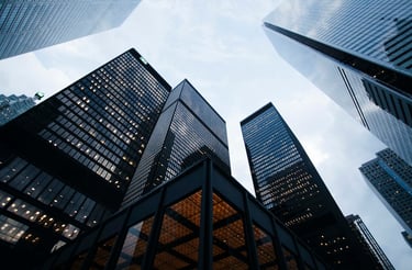 Buildings of a city from a floor perspective