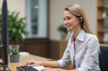 A friendly customer service representative answering a phone call.