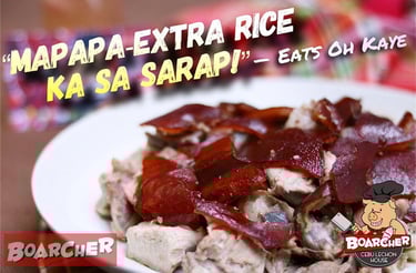 food review of boarcher cebu lechon house with photo of lechon on a plate