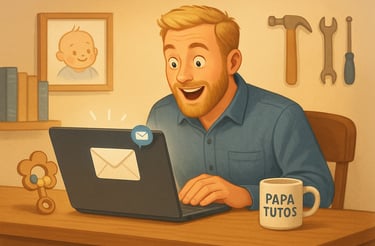 homme à barbe qui regarde son ordinateur avec un air surpris en recevant un email