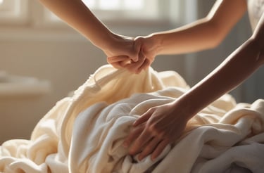 white and teal steam clothes iron plugged on ironing board