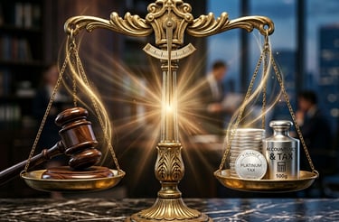 Scales balancing integrated litigation and tax advisory at Harsh Malik Law.