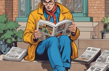 A friendly team of firefighters discussing comic books in a cozy setting.