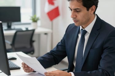 A friendly person typing on a laptop with a resume template on the screen.