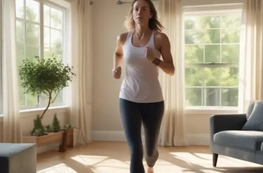 woman slow jogging at home