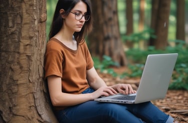 Cozy writing nook with a typewriter and a steaming mug on a wooden desk by a window