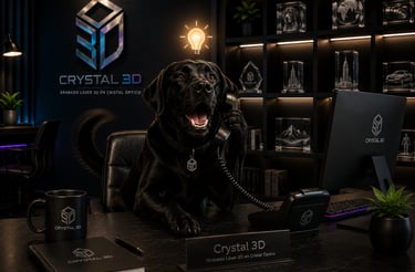 Cristal óptico grabado con fotografía de perro en 3D