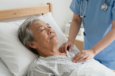 A friendly caregiver speaking on the phone with a warm smile in a cozy home setting.