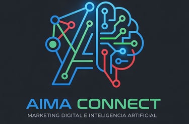 AIMA Connect logo featuring a glowing neon digital brain and circuit board for AI marketing.