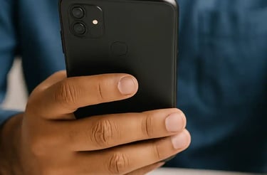 Person holding a smartphone while preparing to contact a loan consultant for assistance.