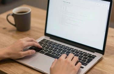 Cozy workspace with handmade scarves and a laptop ready for customer messages.