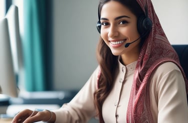 A friendly customer service agent assisting clients with insurance and financing inquiries